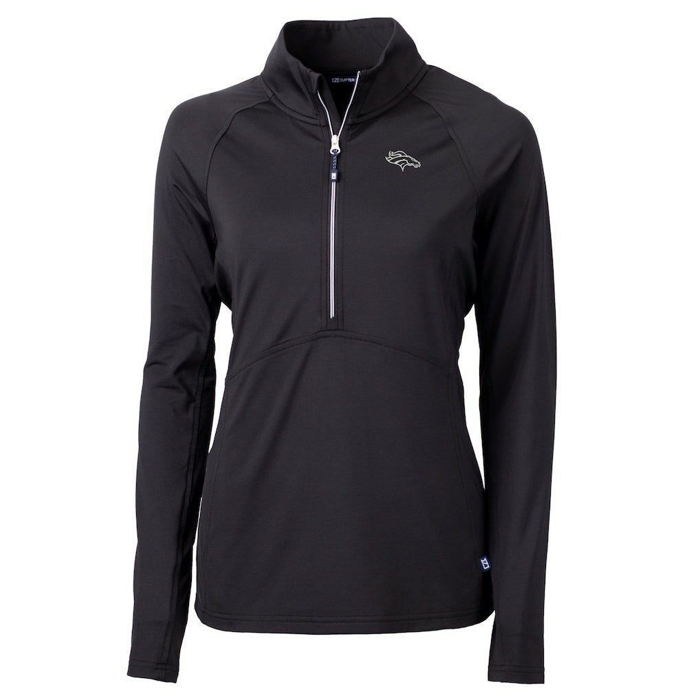 Denver Broncos Cutter & Buck Women's Adapt Eco Knit Stretch Recycled Raglan Half-Zip Top Black - NFL