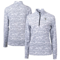 Minnesota Vikings Cutter & Buck Women's Traverse Camo Print Stretch Tri-Blend Quarter-Zip Top Gray - NFL