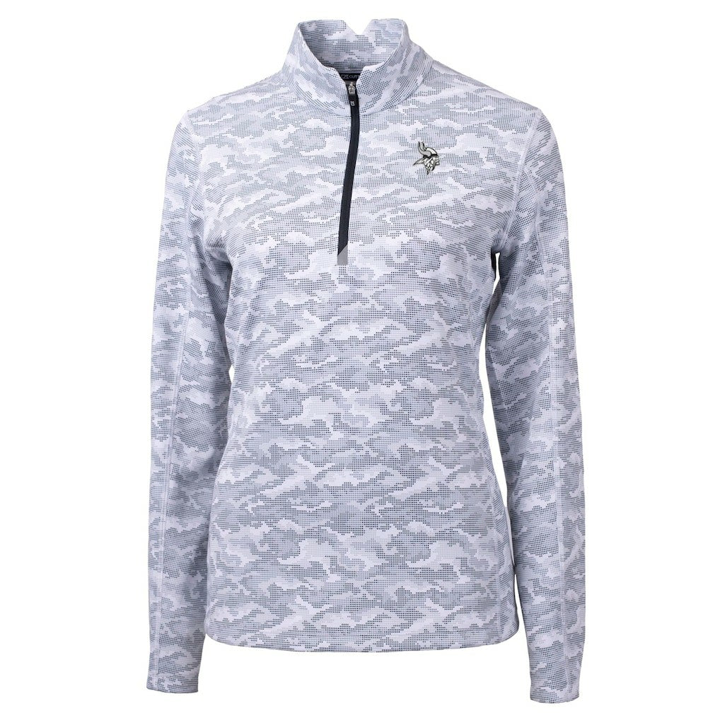 Minnesota Vikings Cutter & Buck Women's Traverse Camo Print Stretch Tri-Blend Quarter-Zip Top Gray - NFL