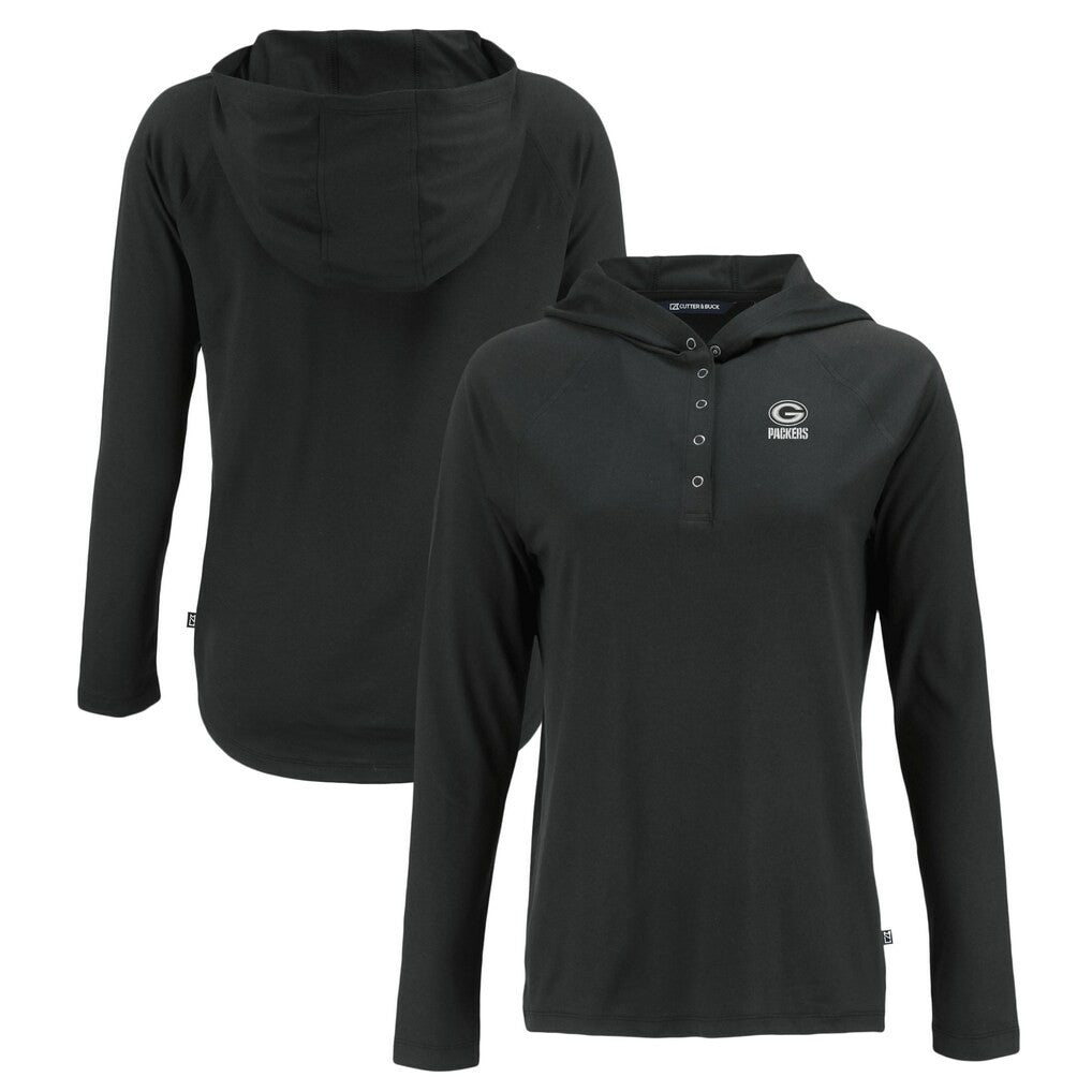 Green Bay Packers Cutter & Buck Women's Coastline Epic Comfort Eco Recycled Long Sleeve Hoodie T-Shirt Black - NFL