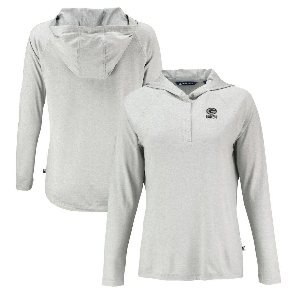 Green Bay Packers Cutter & Buck Women's Coastline Epic Comfort Eco Recycled Long Sleeve Hoodie T-Shirt Gray - NFL