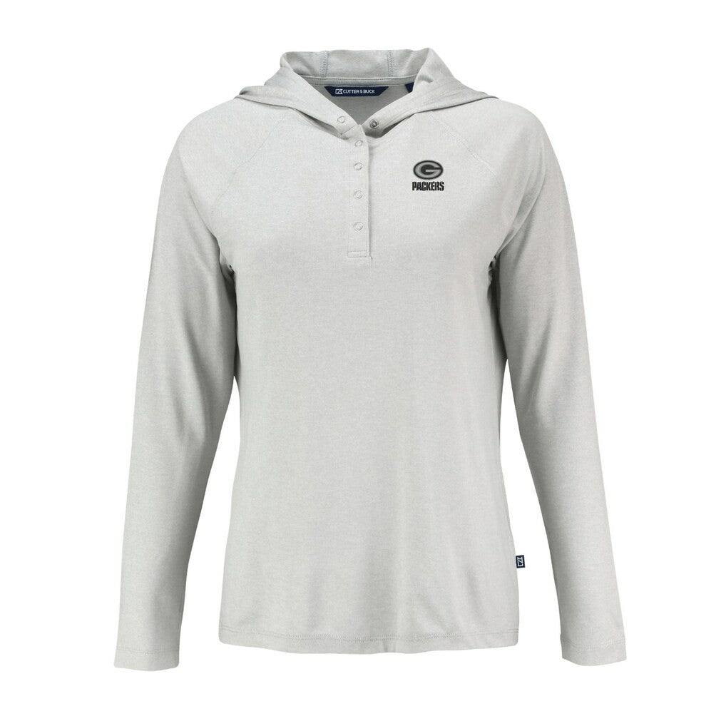 Green Bay Packers Cutter & Buck Women's Coastline Epic Comfort Eco Recycled Long Sleeve Hoodie T-Shirt Gray - NFL