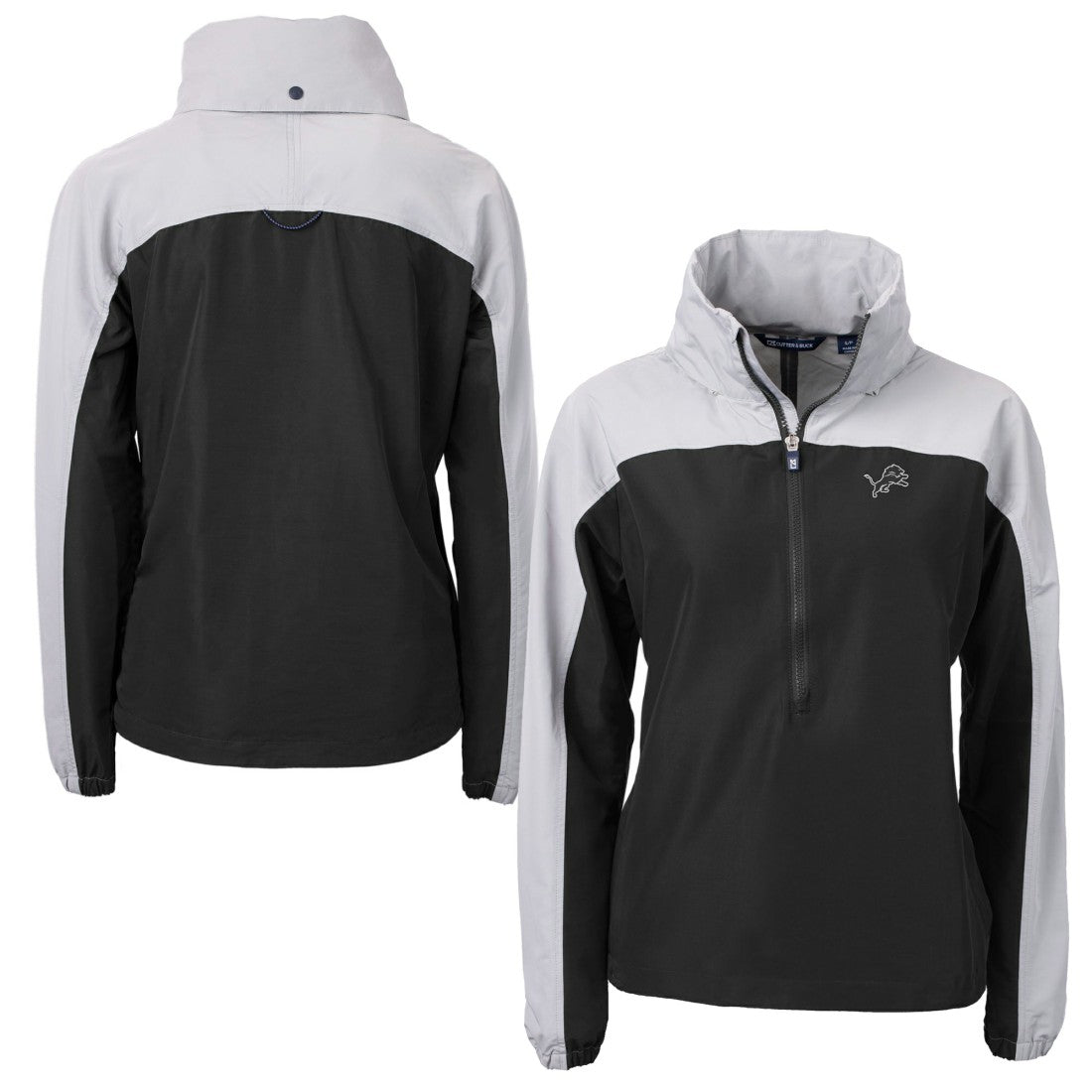 Detroit Lions Cutter & Buck Women's Charter Eco Recycled Half-Zip Hoodie Anorak Jacket Black/Gray - NFL