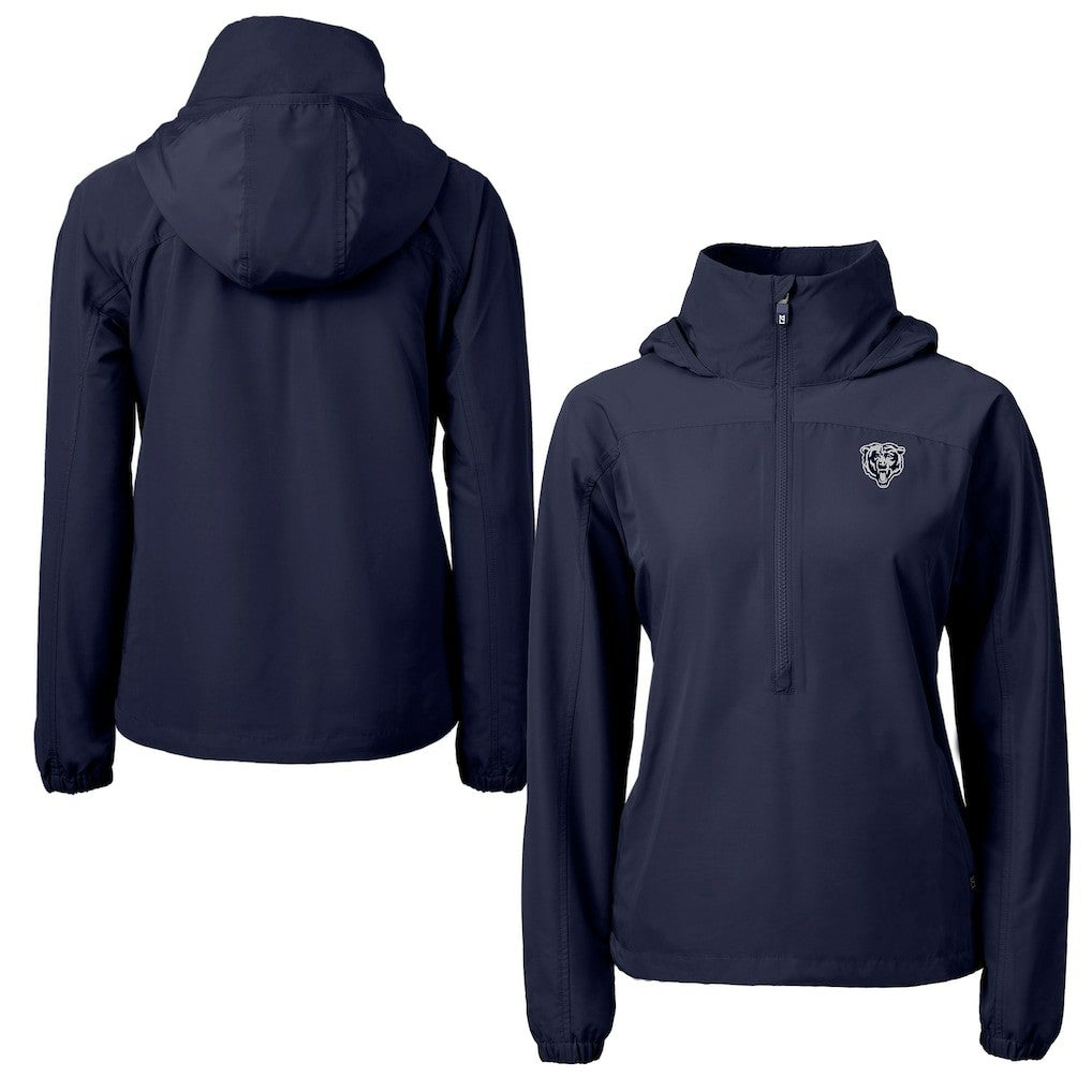 Chicago Bears Cutter & Buck Women's Charter Eco Recycled Half-Zip Hoodie Anorak Jacket Navy - NFL