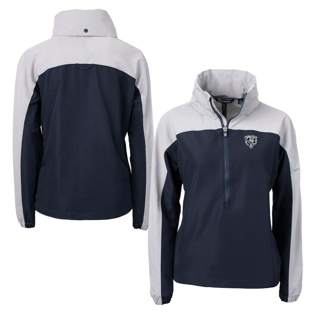 Chicago Bears Cutter & Buck Women's Charter Eco Recycled Half-Zip Hoodie Anorak Jacket Navy/Gray - NFL