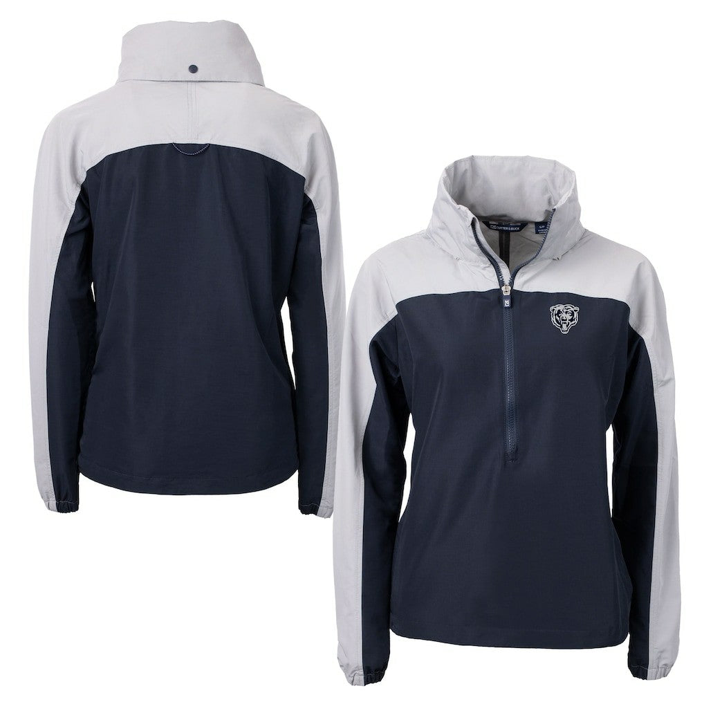 Chicago Bears Cutter & Buck Women's Charter Eco Recycled Half-Zip Hoodie Anorak Jacket Navy/Gray - NFL