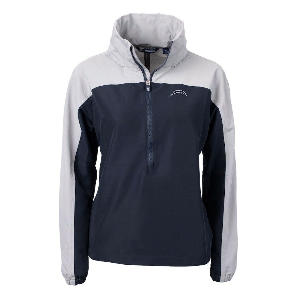 Los Angeles Chargers Cutter & Buck Women's Charter Eco Recycled Half-Zip Hoodie Anorak Jacket Navy/Gray - NFL