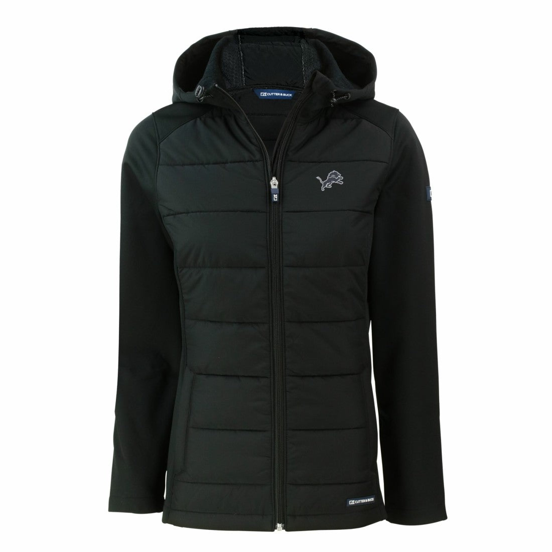 Detroit Lions Cutter & Buck Women's Evoke Hybrid Eco Softshell Recycled Full-Zip Hoodie Jacket Black - NFL