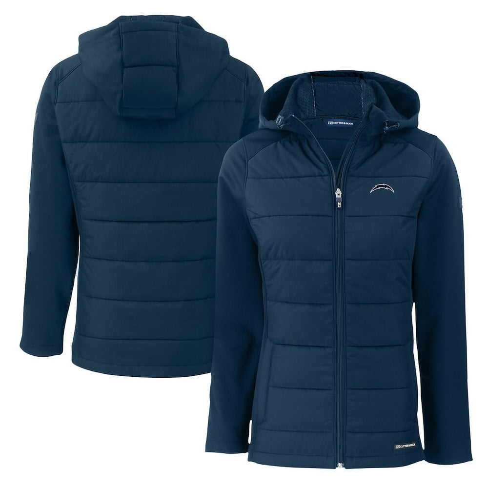 Los Angeles Chargers Cutter & Buck Women's Evoke Hybrid Eco Softshell Recycled Full-Zip Hoodie Jacket Navy - NFL