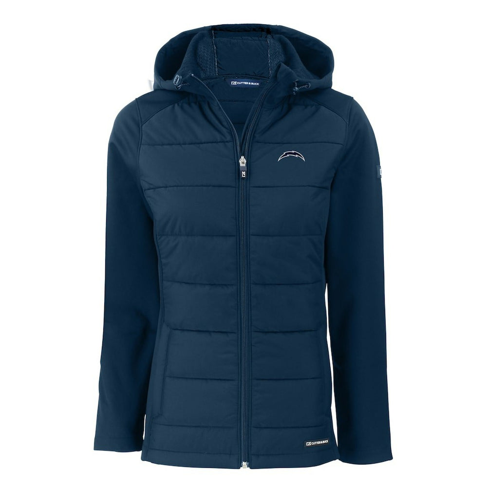 Los Angeles Chargers Cutter & Buck Women's Evoke Hybrid Eco Softshell Recycled Full-Zip Hoodie Jacket Navy - NFL