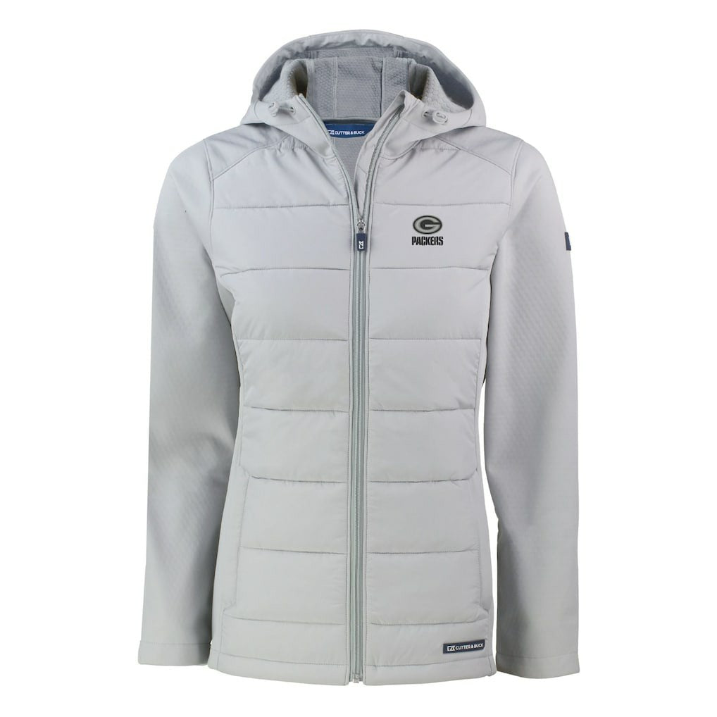 Green Bay Packers Cutter & Buck Women's Evoke Hybrid Eco Softshell Recycled Full-Zip Hoodie Jacket Gray - NFL