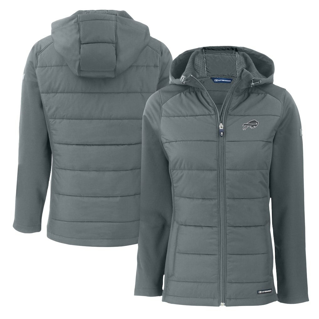 Buffalo Bills Cutter & Buck Women's Evoke Hybrid Eco Softshell Recycled Full-Zip Hoodie Jacket Dark Gray - NFL