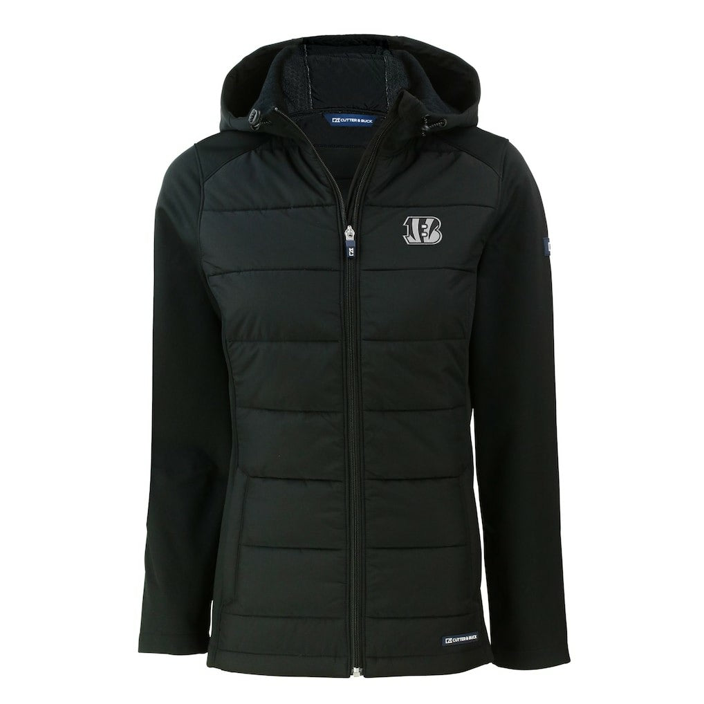 Cincinnati Bengals Cutter & Buck Women's Evoke Hybrid Eco Softshell Recycled Full-Zip Hoodie Jacket Black - NFL