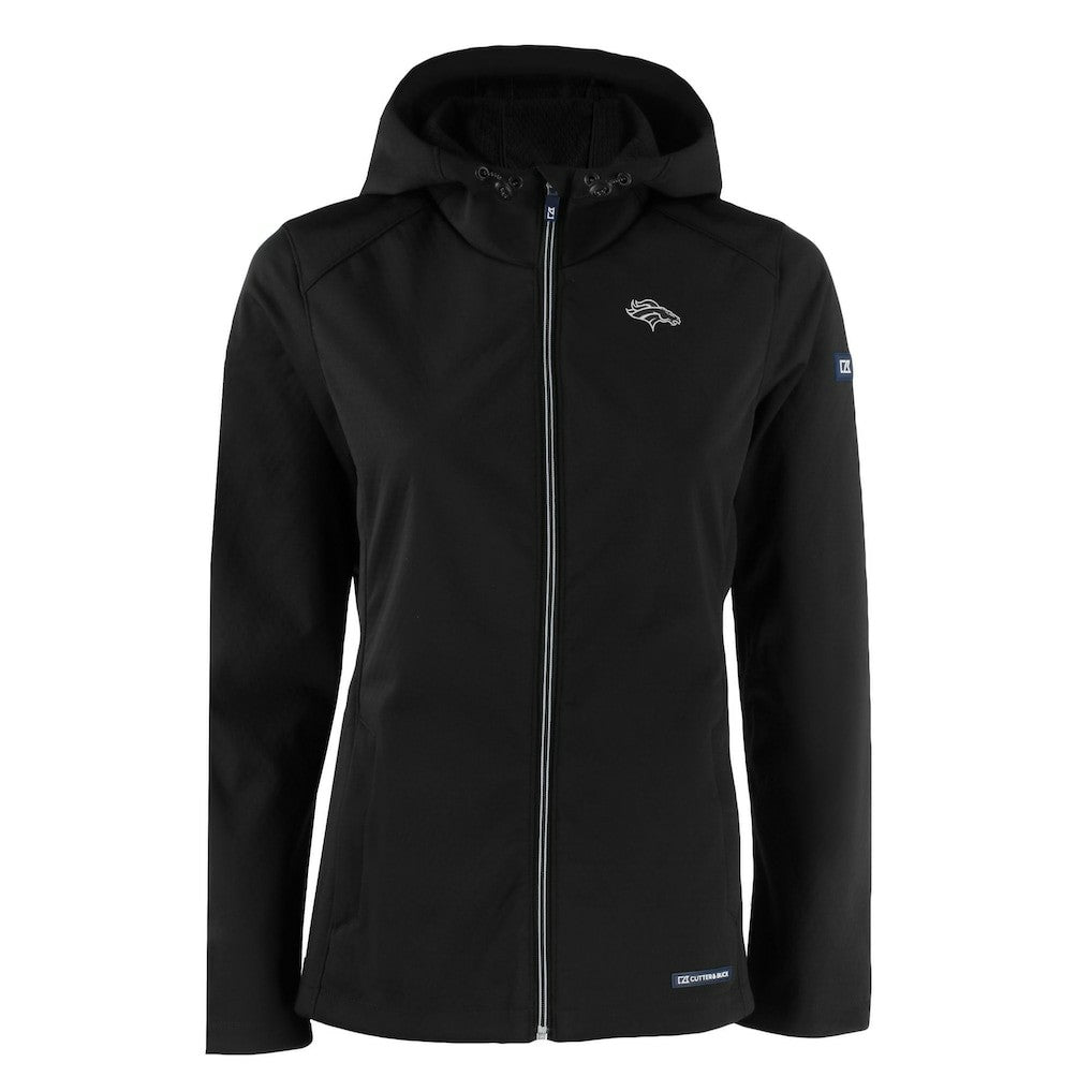 Denver Broncos Cutter & Buck Women's Evoke Eco Softshell Recycled Full-Zip Hoodie Jacket Black - NFL