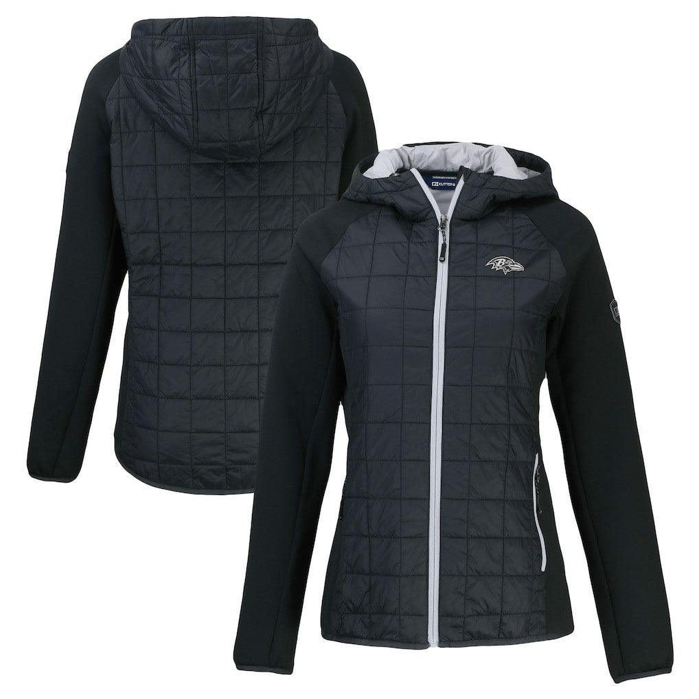 Baltimore Ravens Cutter & Buck Women's Rainier PrimaLoft Eco Hybrid Full-Zip Hoodie Jacket Black - NFL
