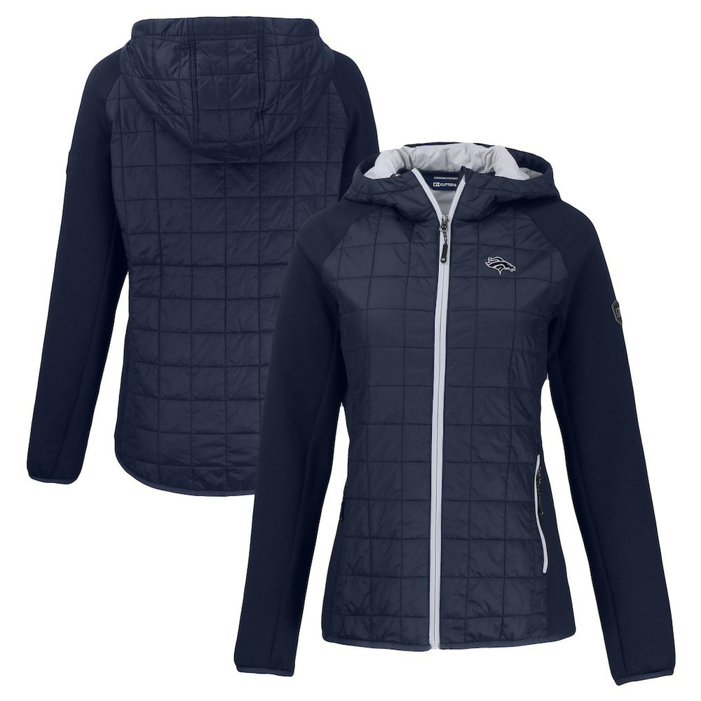 Denver Broncos Cutter & Buck Women's Rainier PrimaLoft Eco Hybrid Full-Zip Hoodie Jacket Navy - NFL