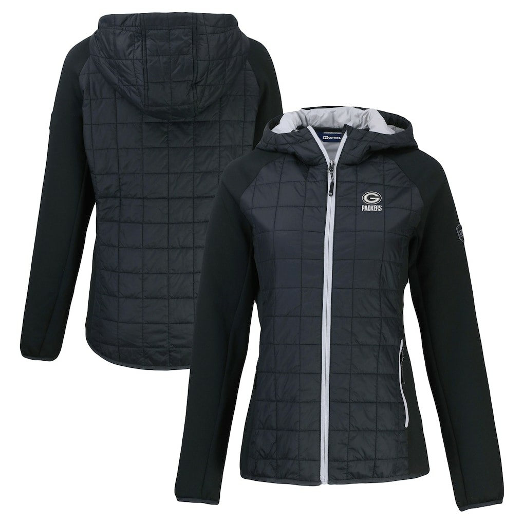 Green Bay Packers Cutter & Buck Women's Rainier PrimaLoft Eco Hybrid Full-Zip Hoodie Jacket Black - NFL
