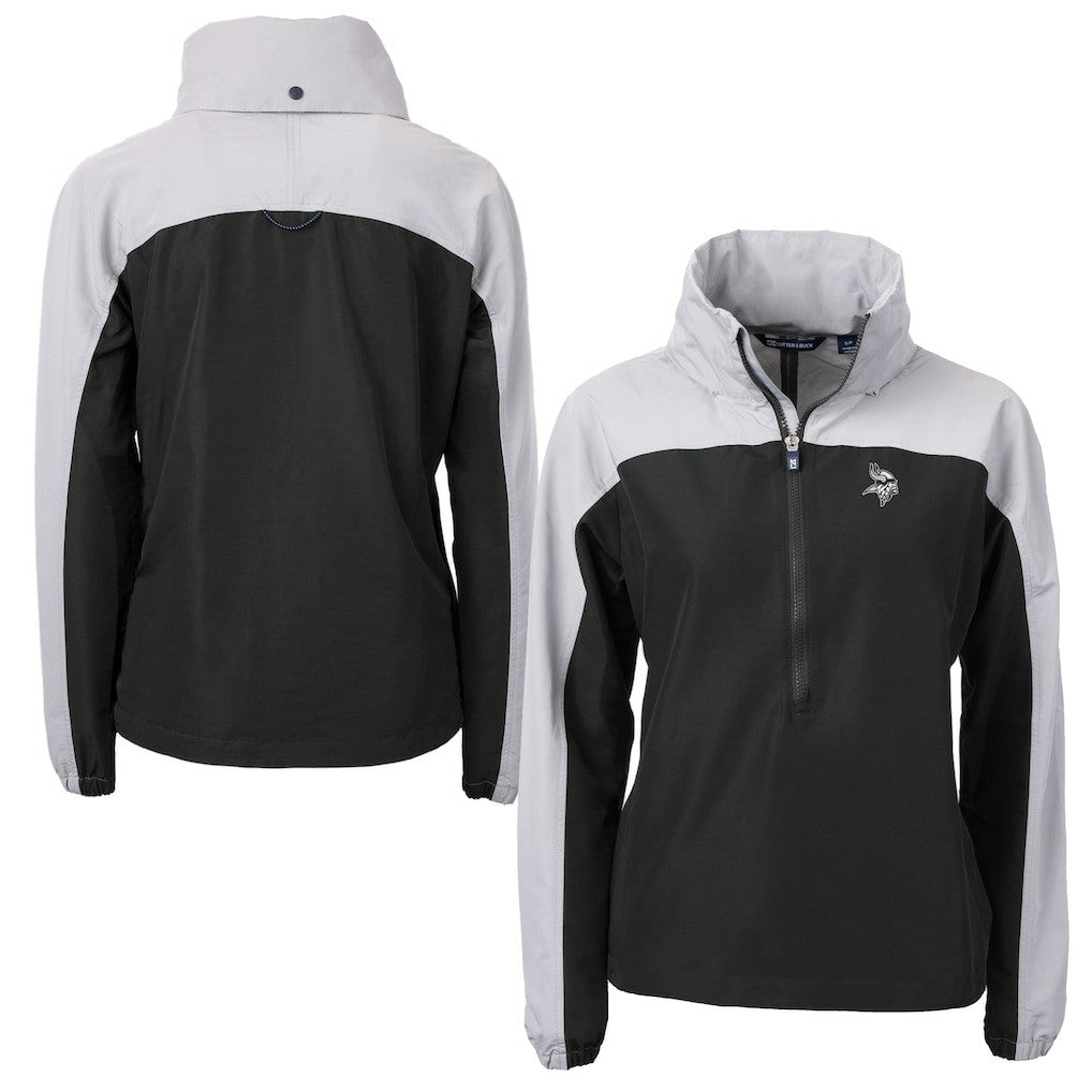 Minnesota Vikings Cutter & Buck Women's Charter Eco Recycled Half-Zip Hoodie Anorak Jacket Black/Gray - NFL