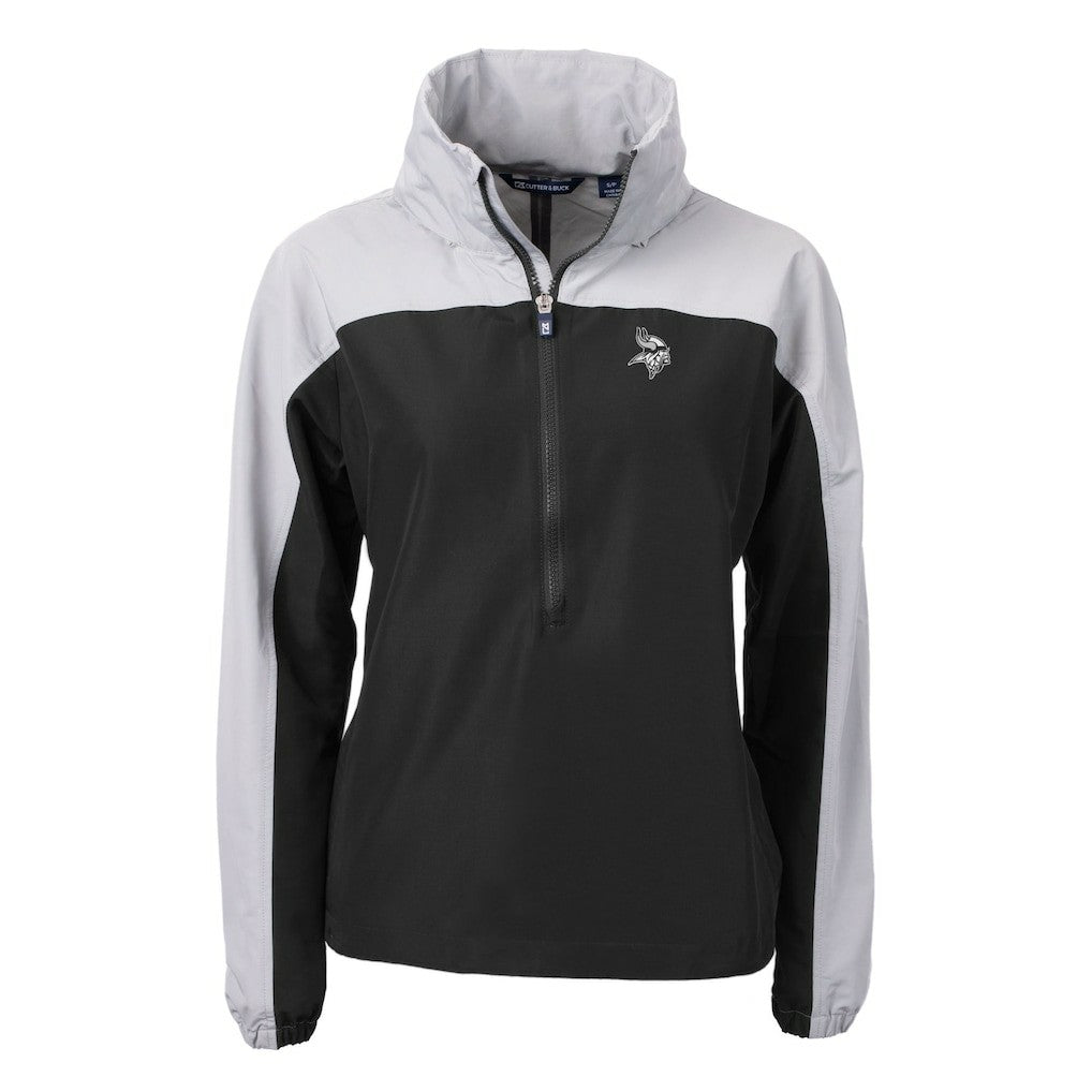 Minnesota Vikings Cutter & Buck Women's Charter Eco Recycled Half-Zip Hoodie Anorak Jacket Black/Gray - NFL