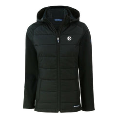 Pittsburgh Steelers Cutter & Buck Women's Evoke Hybrid Eco Softshell Recycled Full-Zip Hoodie Jacket Black - NFL