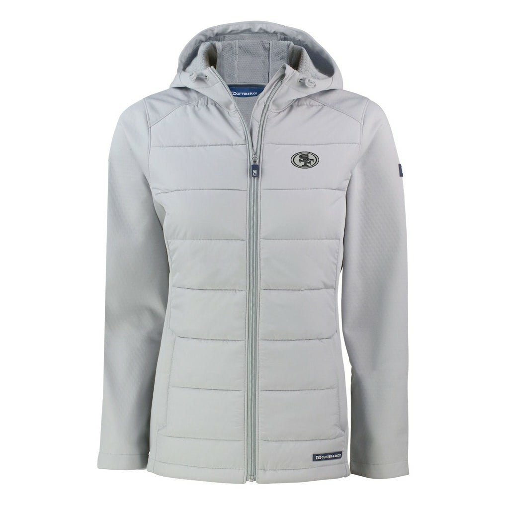 San Francisco 49ers Cutter & Buck Women's Evoke Hybrid Eco Softshell Recycled Full-Zip Hoodie Jacket Gray - NFL