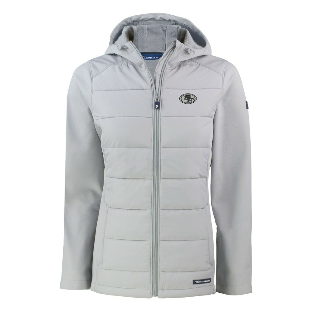 San Francisco 49ers Cutter & Buck Women's Evoke Hybrid Eco Softshell Recycled Full-Zip Hoodie Jacket Gray - NFL