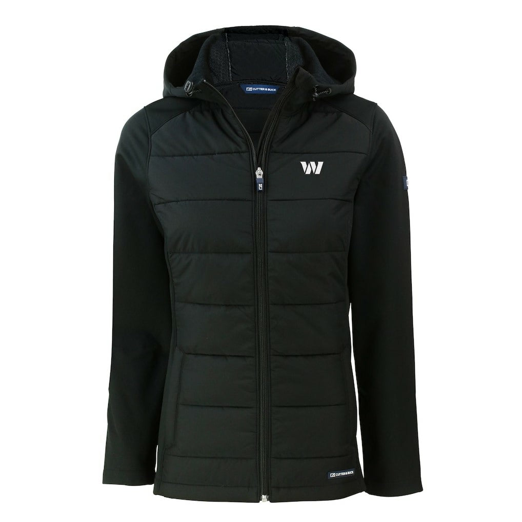 Washington Commanders Cutter & Buck Women's Evoke Hybrid Eco Softshell Recycled Full-Zip Hoodie Jacket Black - NFL