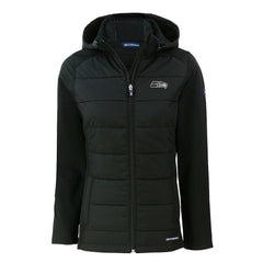 Seattle Seahawks Cutter & Buck Women's Evoke Hybrid Eco Softshell Recycled Full-Zip Hoodie Jacket Black - NFL