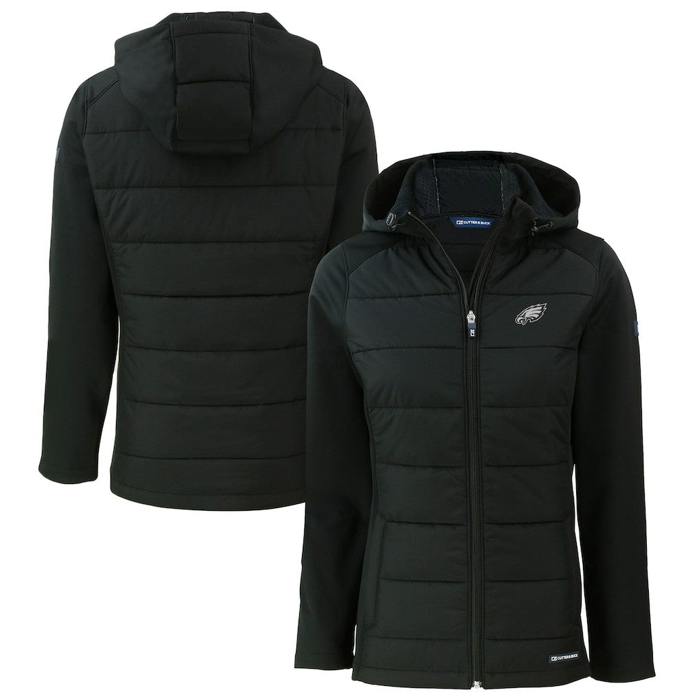 Philadelphia Eagles Cutter & Buck Women's Evoke Hybrid Eco Softshell Recycled Full-Zip Hoodie Jacket Black - NFL