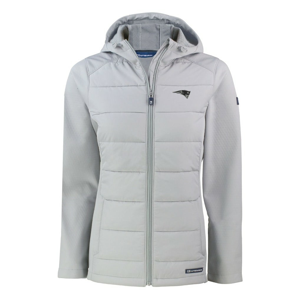 New England Patriots Cutter & Buck Women's Evoke Hybrid Eco Softshell Recycled Full-Zip Hoodie Jacket Gray - NFL