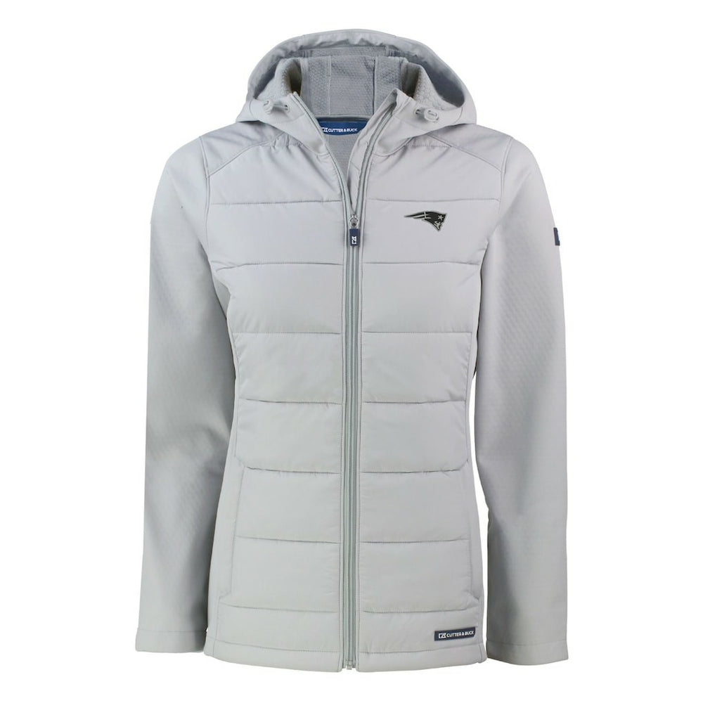 New England Patriots Cutter & Buck Women's Evoke Hybrid Eco Softshell Recycled Full-Zip Hoodie Jacket Gray - NFL