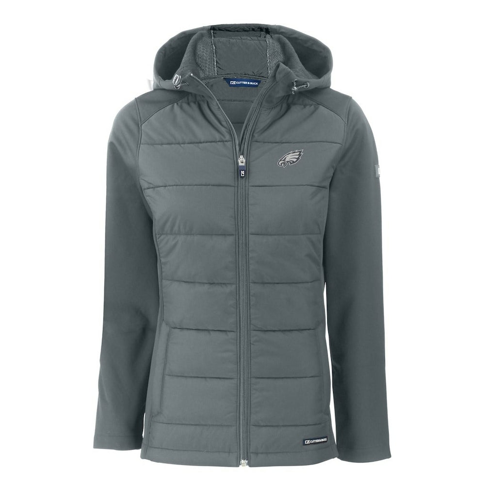 Philadelphia Eagles Cutter & Buck Women's Evoke Hybrid Eco Softshell Recycled Full-Zip Hoodie Jacket Dark Gray - NFL