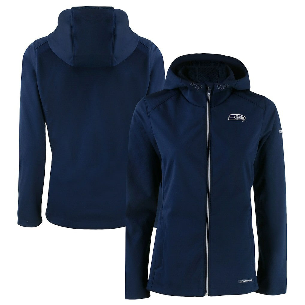 Seattle Seahawks Cutter & Buck Women's Evoke Eco Softshell Recycled Full-Zip Hoodie Jacket College Navy - NFL