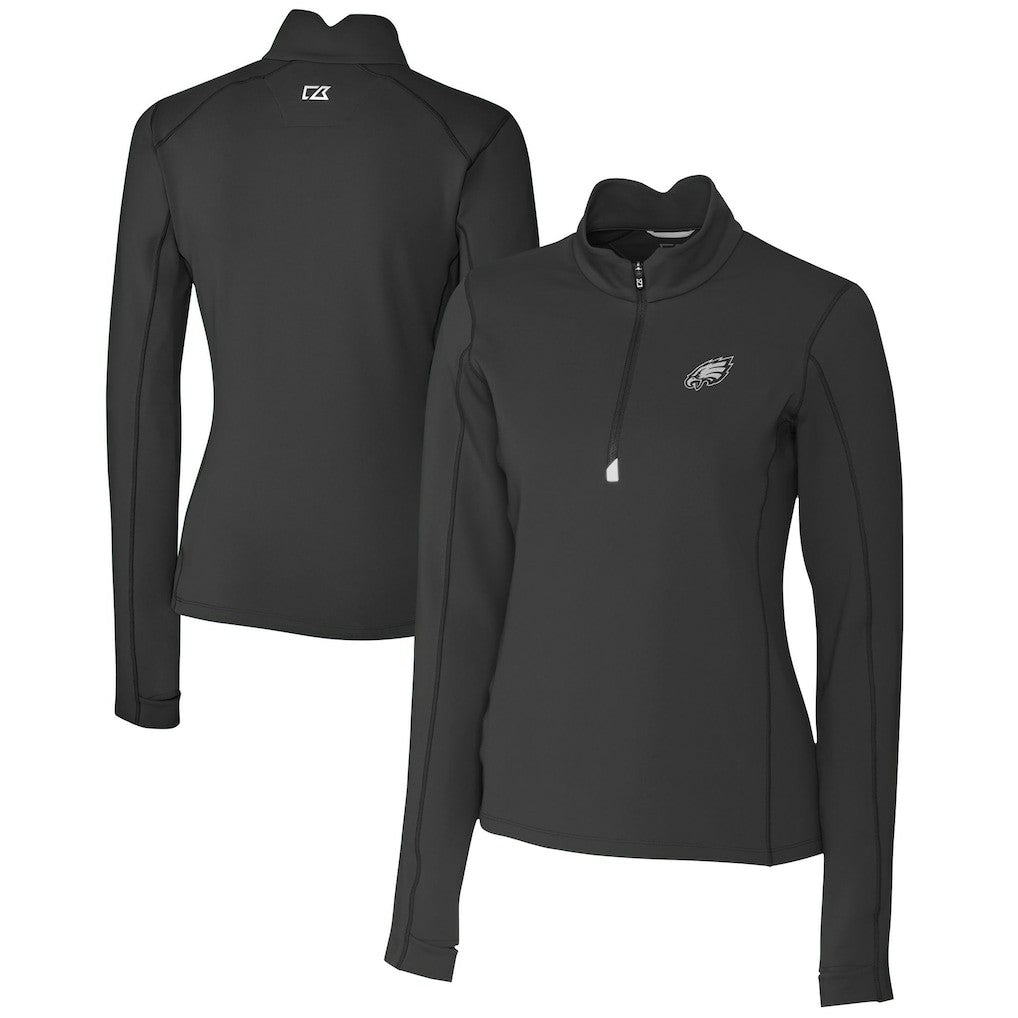 Philadelphia Eagles Cutter & Buck Women's Traverse Stretch DryTec Quarter-Zip Top Black - NFL