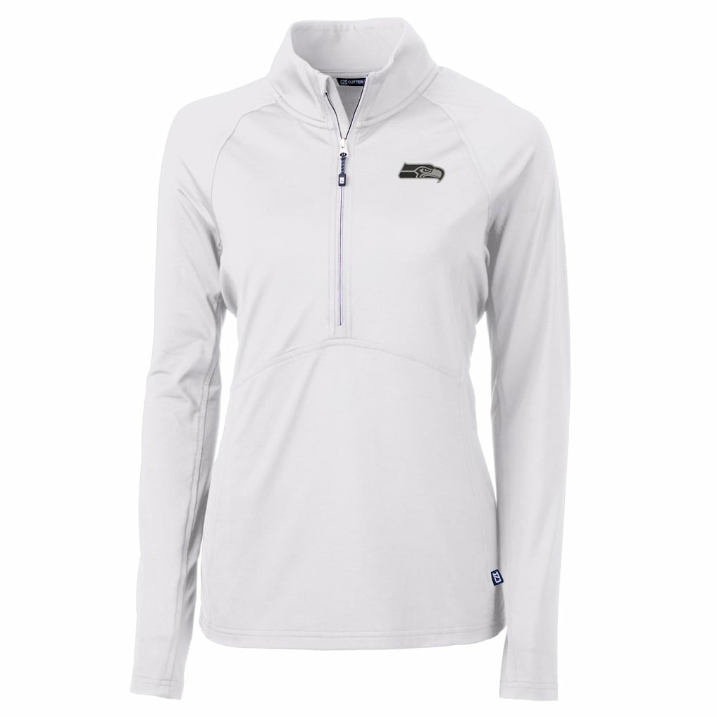 Seattle Seahawks Cutter & Buck Women's Adapt Eco Knit Stretch Recycled Raglan Half-Zip Top White - NFL