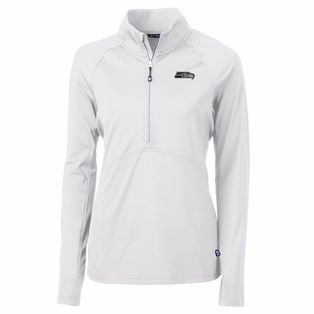 Seattle Seahawks Cutter & Buck Women's Adapt Eco Knit Stretch Recycled Raglan Half-Zip Top White - NFL