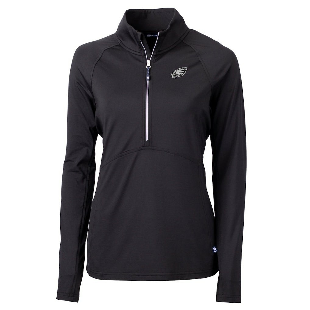 Philadelphia Eagles Cutter & Buck Women's Adapt Eco Knit Stretch Recycled Raglan Half-Zip Top Black - NFL