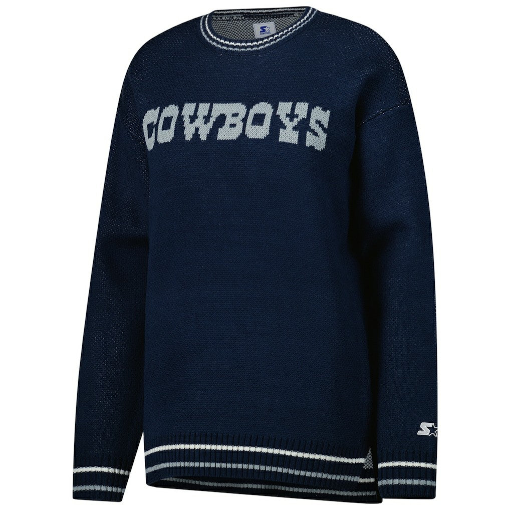 Dallas Cowboys Starter Women's Oversized On the Ball Intarsia Knit Pullover Sweater Navy - NFL