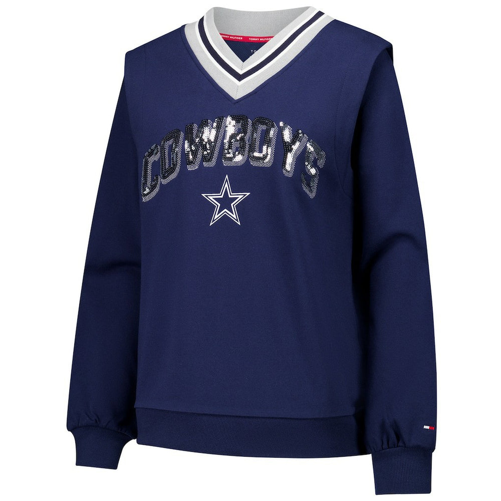 Dallas Cowboys Tommy Hilfiger Women's Alice V-Neck Pullover Sweatshirt Navy - NFL