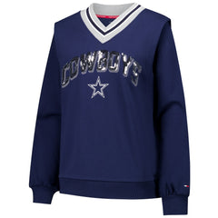 Dallas Cowboys Tommy Hilfiger Women's Alice V-Neck Pullover Sweatshirt Navy - NFL