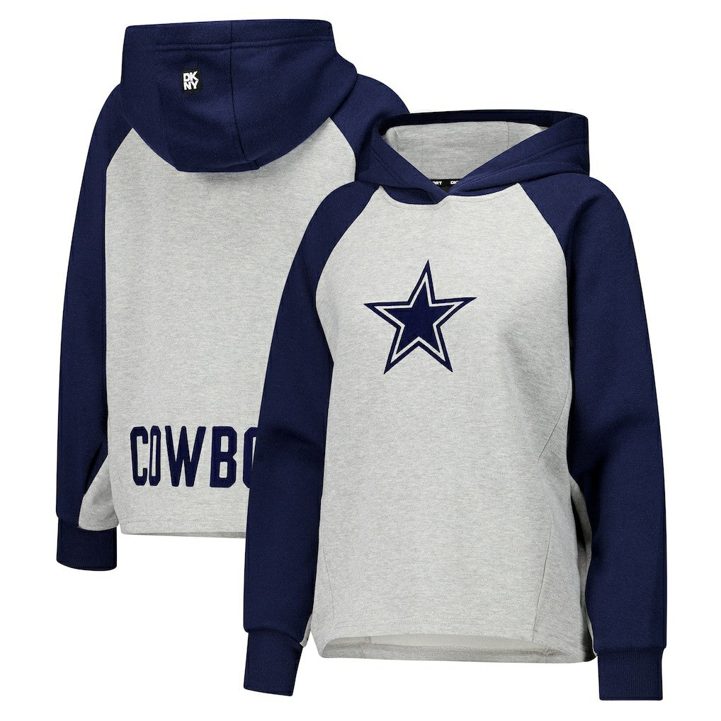 Dallas Cowboys DKNY Sport Women's Joy Cropped Raglan Pullover Hoodie - Gray/Navy - NFL