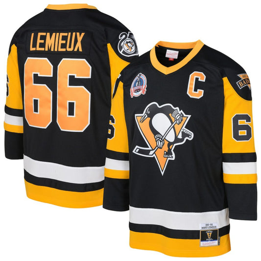 Mario Lemieux Pittsburgh Penguins Mitchell & Ness Youth 1991/92 Captain Patch Power Play Player Jersey - Black | NHL Jerseys