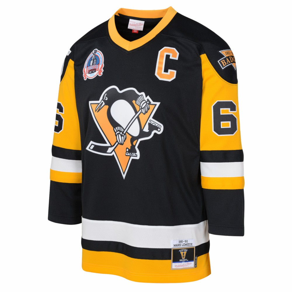 Mario Lemieux Pittsburgh Penguins Mitchell & Ness Youth 1991/92 Captain Patch Power Play Player Jersey - Black | NHL Jerseys