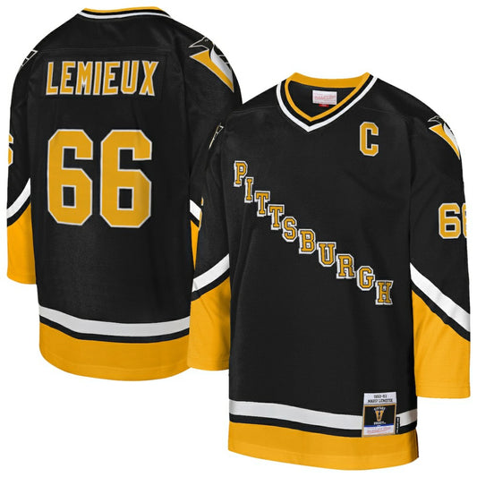 Mario Lemieux Pittsburgh Penguins Mitchell & Ness Youth 1992/93 Captain Patch Power Play Player Jersey - Black | NHL Jerseys