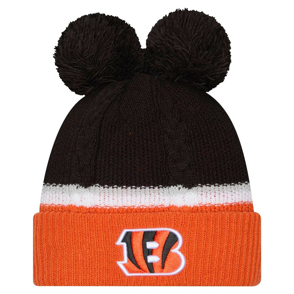 Cincinnati Bengals New Era Women's Double Bubble Cuffed Knit Hat with Poms Black - NFL