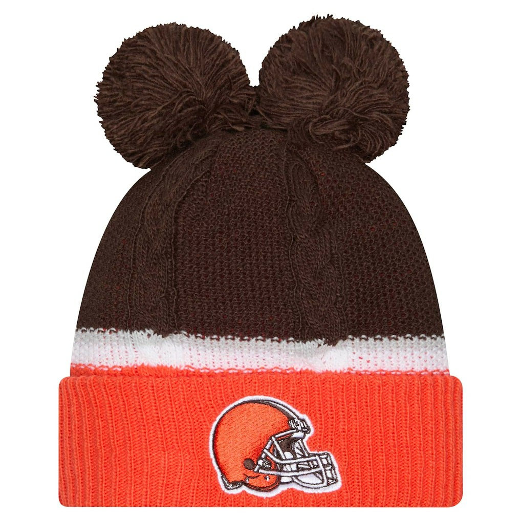 Cleveland Browns New Era Women's Double Bubble Cuffed Knit Hat with Poms Brown - NFL