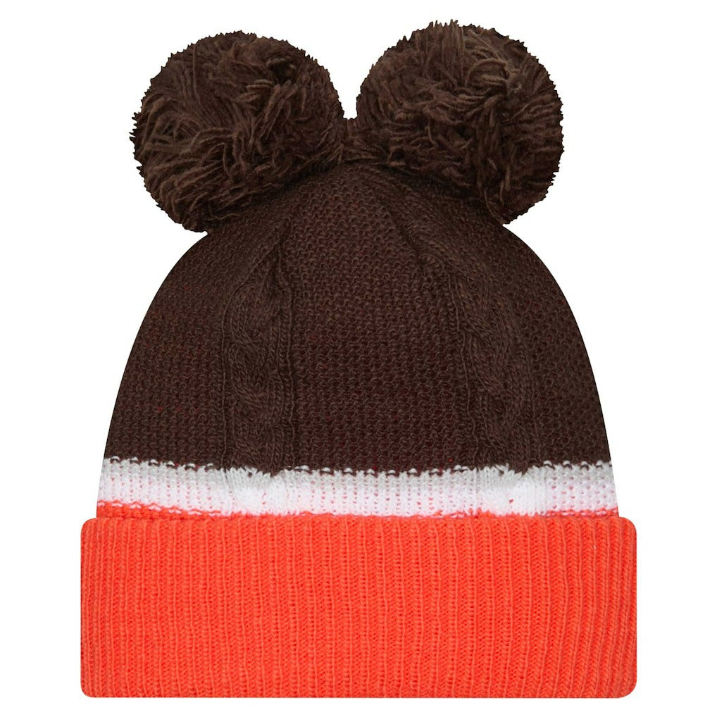 Cleveland Browns New Era Women's Double Bubble Cuffed Knit Hat with Poms Brown - NFL