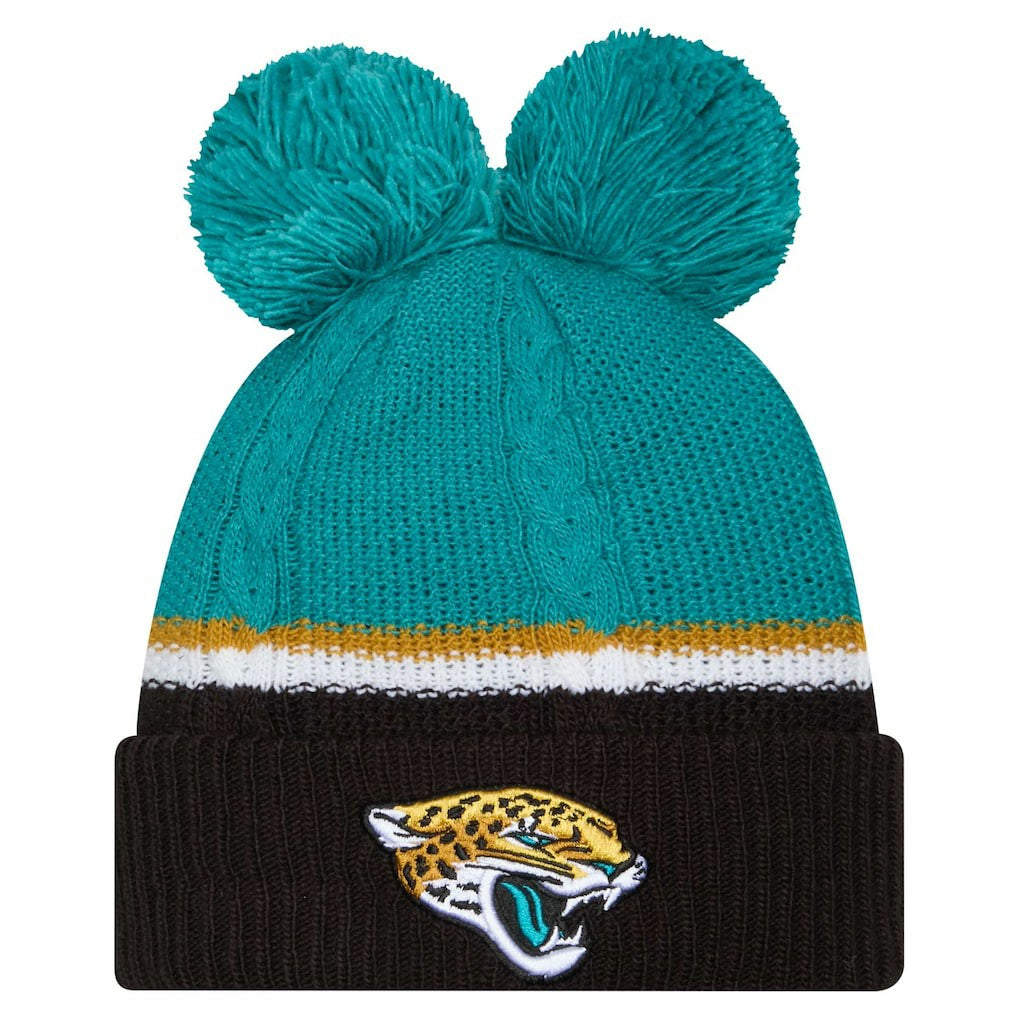 Jacksonville Jaguars New Era Women's Double Bubble Cuffed Knit Hat with Poms Black - NFL