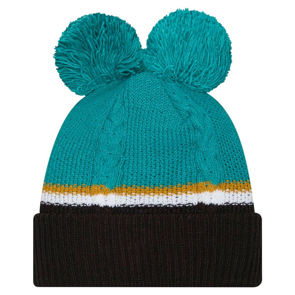 Jacksonville Jaguars New Era Women's Double Bubble Cuffed Knit Hat with Poms Black - NFL