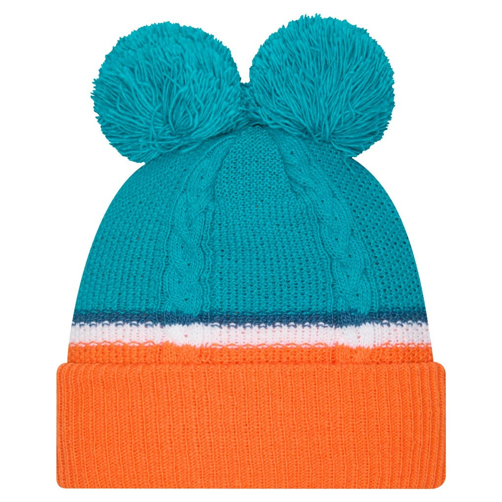Miami Dolphins New Era Women's Double Bubble Cuffed Knit Hat with Poms Aqua - NFL